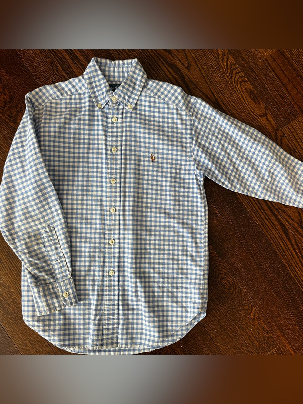 Ralph Lauren Boys Blue & White Gingham Button-Down Shirt. Size 8